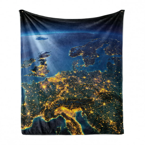 50 x 70 Continent of Central Europe Night Time View from Outer Space Vivid Planet Cozy Plush for Indoor and Outdoor Use Ambesonne World Soft Flannel Fleece Throw Blanket Blue Yellow Emerald 